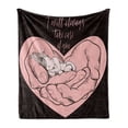 thumbnail image 1 of Love Theme Soft Flannel Fleece Blanket, I Will Always Take Care of You Message Little Girl Sleeping in Hands, Cozy Plush for Indoor and Outdoor Use, 60" x 80", Pale Pink Dark Brown, by Ambesonne, 1 of 5
