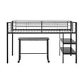 Walker Edison Twin Metal Loft Bed with Desk and Shelving, Black