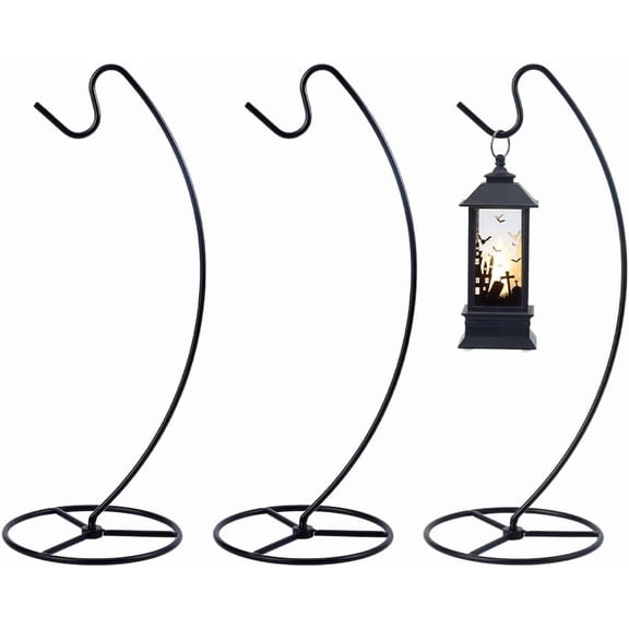 3pcs Iron Ornament Display Stands Glass Plant Lantern Hanging Rack Black Finished Product: 14.4x12.4x32.3cm