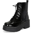 thumbnail image 3 of Chariot & Co Pure presents Women's Chunky Lug Sole Combat Lace-Up Fashion Ankle Boots with Side Zipper(Black Patent, 9), 3 of 7