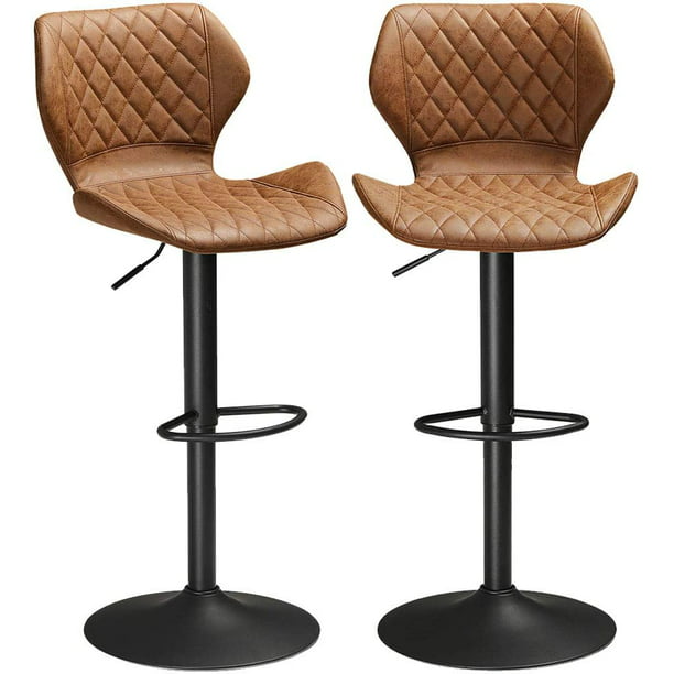 Dictac Leather Bar Stools Set Of 2, Dark Brown Leather Swivel Bar Stools