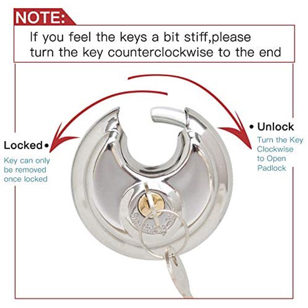 Travate 6-Pack Keyed Alike Disc Padlocks - Stainless Steel, 2-3/4" Wide, 3/8" Shackle For Storage Units & Sheds