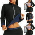 thumbnail image 4 of Women Long Sleeve Sauna Suit Hot Sweat Body Shaper Jacket Zipper Up Solid Color Coat Gym Running Fitness Exercise Outerwear, 4 of 4