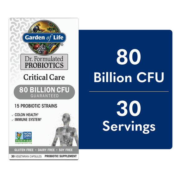 Garden of Life Dr. Formulated Critical Care Probiotics for Adult Digestive Gut Health and Immune Support, 80 Billion CFU from 15 Probiotic Strains, 30ct