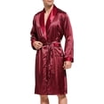 thumbnail image 3 of Mens Satin Robe Lightweight Silk Long Sleeve Bathrobe with Shorts Set Spa Kimono Sleepwear, 3 of 5