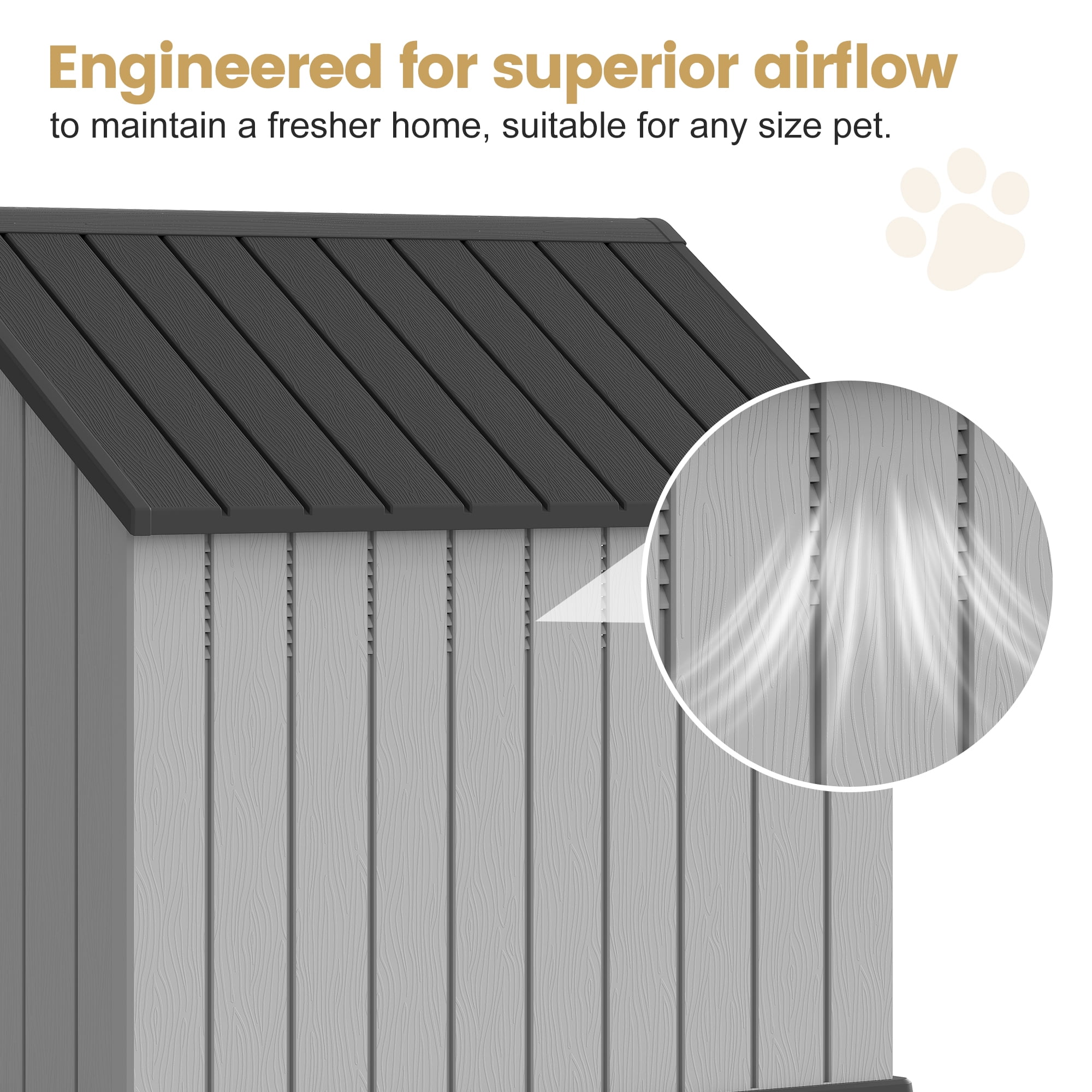 Bifanuo Large Dog House, PP Material Indoor Outdoor with Windows for Medium Large Dogs, Weatherproof Puppy Shelter with Elevated Floor & Air Vents, Easy Clean and Assemble (Black, 36.2"L×38"W×38"H)
