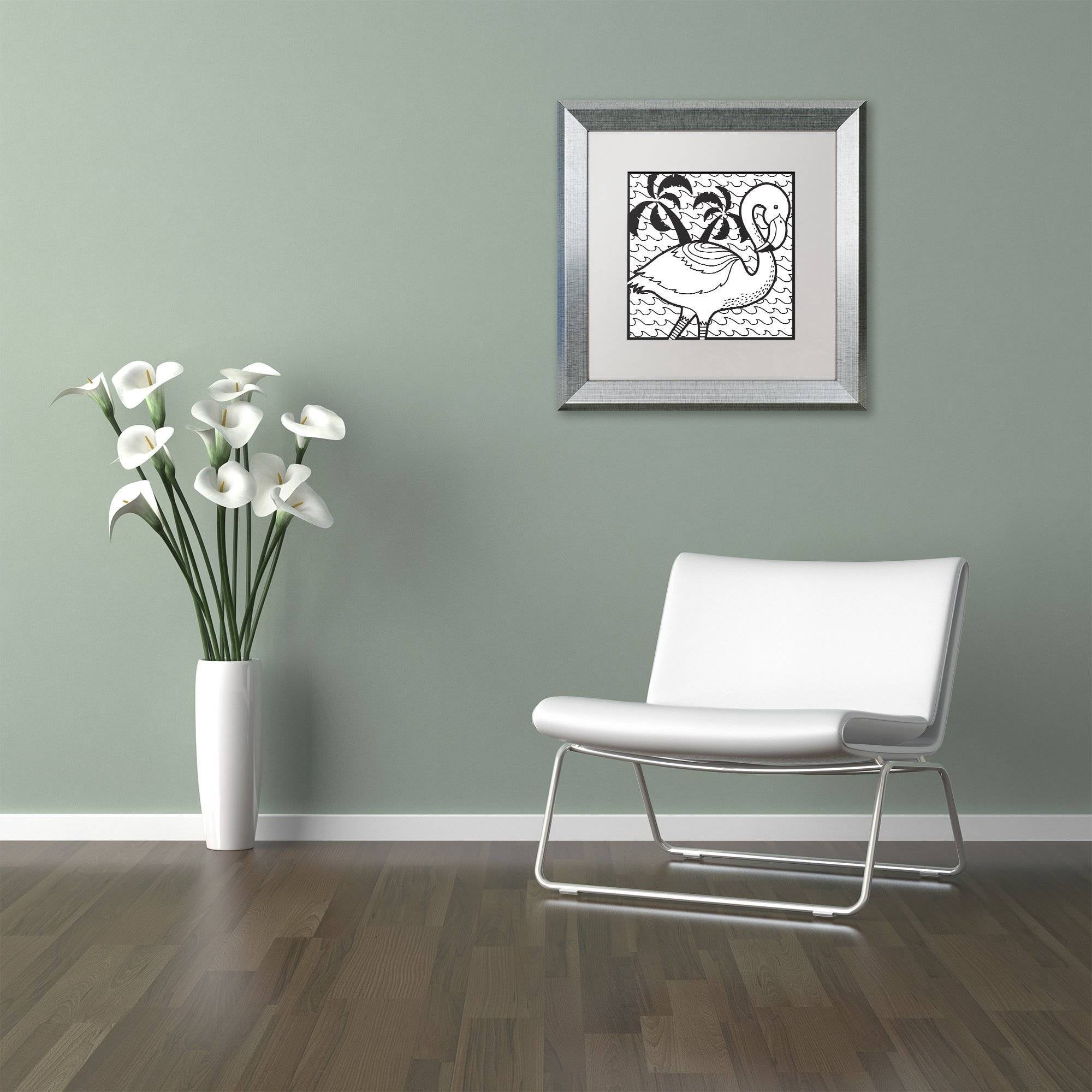 Trademark Fine Art "Flamingo" Canvas Art by Hello Angel, White Matte, Silver Frame
