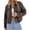 Brown, variant on Womens Cropped Jacket Faux Leather Oversized Bomber Zip Up Coats Motorcycle Jacket