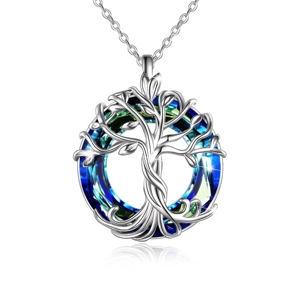 WINNICACA Sterling Silver Family Tree of Life Necklace Blue Crystal Celtic Family Tree Jewelry Birthday Anniversary Mothers Day Valentines Day Gifts for Women