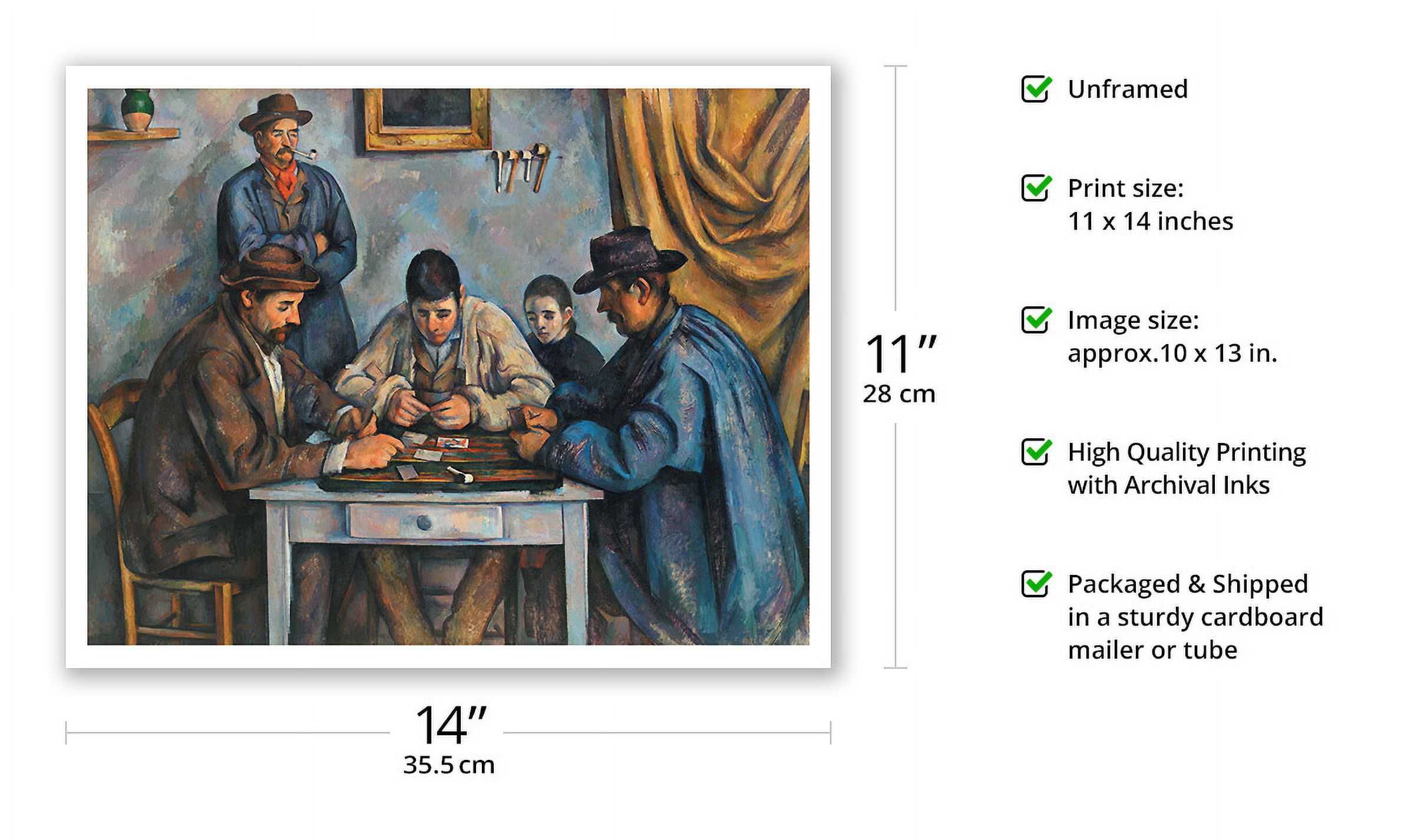 The Card Players (Les Joueurs de Cartes) - From an Original Color Painting by Paul Cézanne c.1890 - Fine Art Matte Paper Print (Unframed) 11x14in
