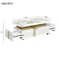 thumbnail image 6 of Harper & Bright Designs Coffee Table with Wheels and Storage Drawer, Faux Marble Top Rectangle Cocktail Table Luxury Center Table with Gold Metal Bars for Living Room, White, 6 of 15