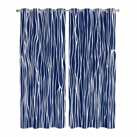 Vintage Wave Lines Kitchen Curtains Window Panels, Classic Minimalist Striped Navy Blue Insulated Window Treatment Curtain, Grommet Curtains for Bedroom/Living Room/Bathroom, 2 Piece 42"Wx84"L