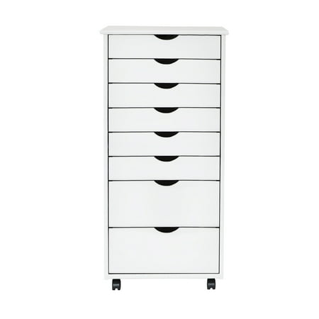 Adeptus Original Roll Cart, Solid Wood, 6+2 Drawer Extra Wide Roll Cart, White