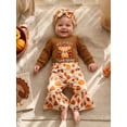 thumbnail image 4 of RUINIXCW Baby Girls Thanksgiving Outfits Turkey Embroidery Long Sleeves Romper and Prints Flared Pants Headband Set, 4 of 9