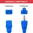 thumbnail image 3 of Uxcell 10ft 18 AWG Blue 18/3 Universal Power Cord C13 to NEMA 5-15P 10A 125V 3-Prong Extension Power Cord, 3 of 5
