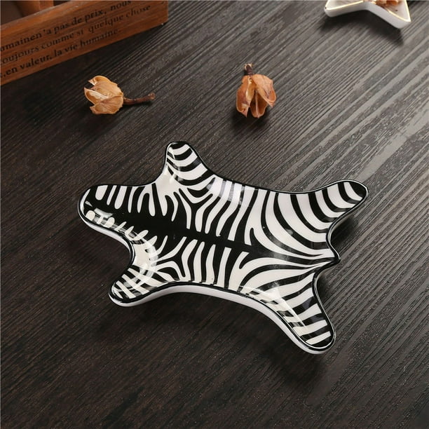 Plato de cerámica de cuero de tigre dorado Plato de postre para refrigerio Plato de joyería Plato decorativo Platos pequeños Plato de refrigerio Plato de joyería de cuero de tigre Anillo Holter