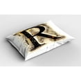 thumbnail image 2 of Letter R Pillow Sham Set of 2, Capital R in Baroque Display Old Fashion Phenomenal Phonemes Writing Print, Quality Microfiber Bedding Item for All Seasons, 26" x 20", Tan Black Yellow, by Ambesonne, 2 of 3
