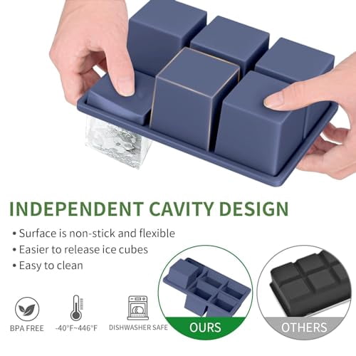 2-Pack Large Square Silicone Ice Cube Tray with Lid for Whiskey Cocktails, 2-Inch Huge Ice Cube Maker Mold for Drinks, Big Cubed Ice Trays for Old Fashioned