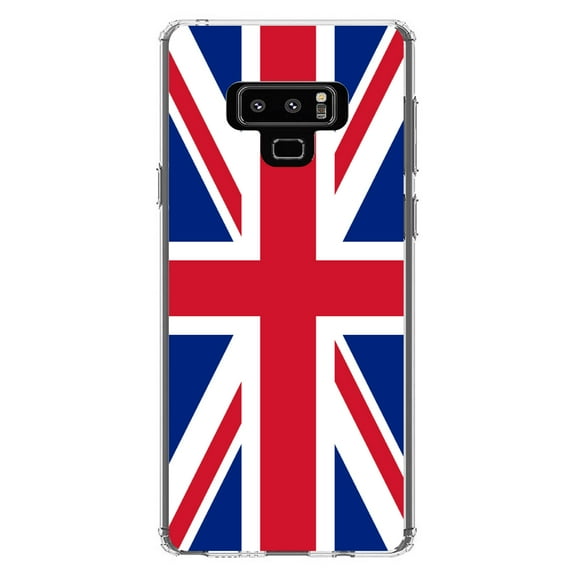 DistinctInk Clear Shockproof Hybrid Case for Samsung Galaxy Note 9 - TPU Bumper, Acrylic Back, Tempered Glass Screen Protector - Red White Blue British Flag UK - the UK