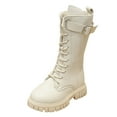 thumbnail image 5 of Girls Tall Riding Boots Fashion Lace up Buckle Strap Platform Lug Sole Knee High Winter Booties White 11 Little Kids, 5 of 5