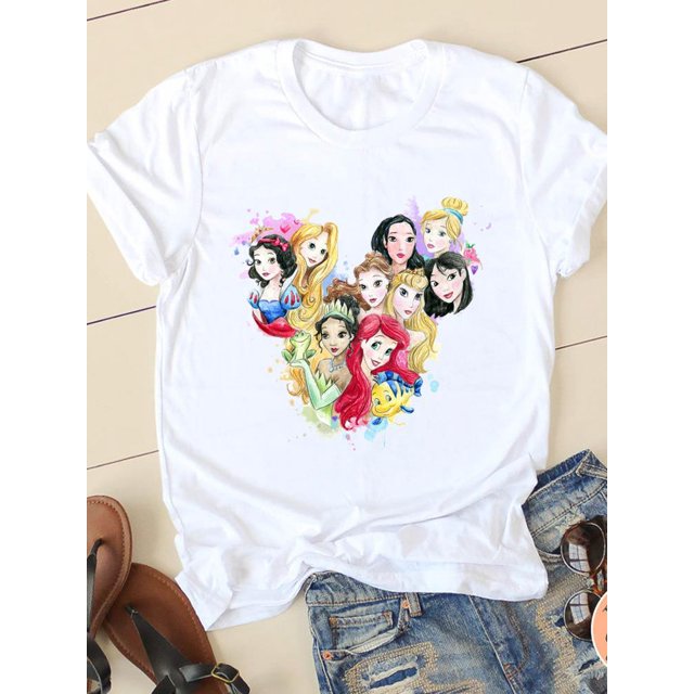 Disney Cartoon Tee Shirt Mickey Mouse Women Short Sleeve Print Love Sweet Cute 90s Clothing Casual Fashion Graphic T-shirtsXXL Gao Jinjia LED