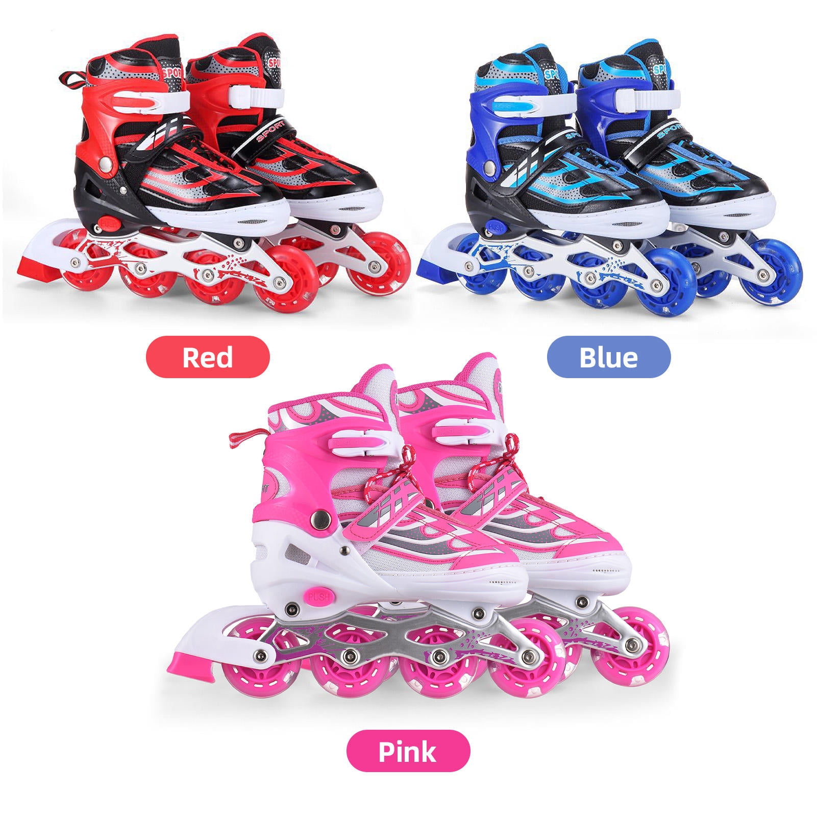 LAZIOEGR Adjustable Kids Inline Skates – Light‑Up, Breathable, Eco‑Friendly, Size 28‑41, Shock‑Absorbing, No‑Installation, Perfect for Toddlers & Beginners