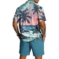 thumbnail image 4 of Hogleaql Men's Casual Short Sets 2 Piece Outfits Button Down Short Sleeve Shirts and Shorts with Pockets Elastic Waist Dressy Loose Matching Tracksuits Dark Green M, 4 of 4