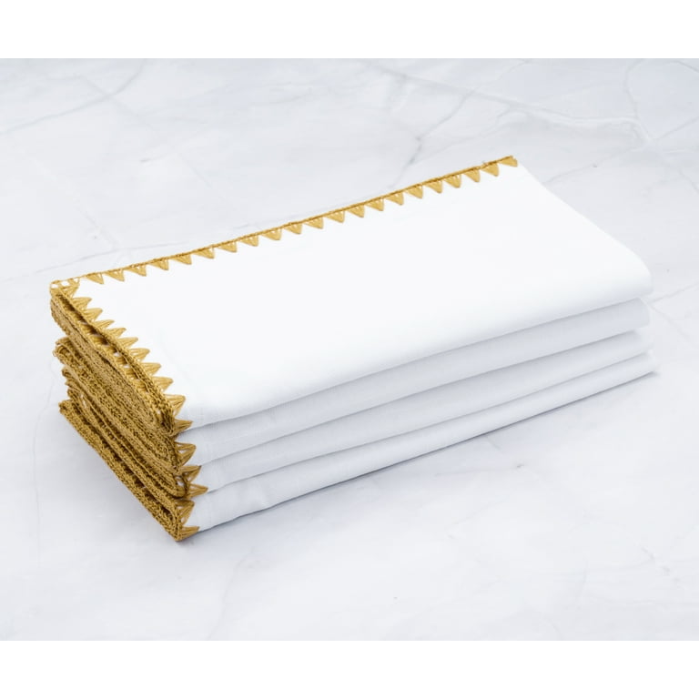 White Linen Cloth Scallop Napkins With Gold Trim for Table Decor 18''x18''  Size Set of 4, 6 or 8 Easter Decor 