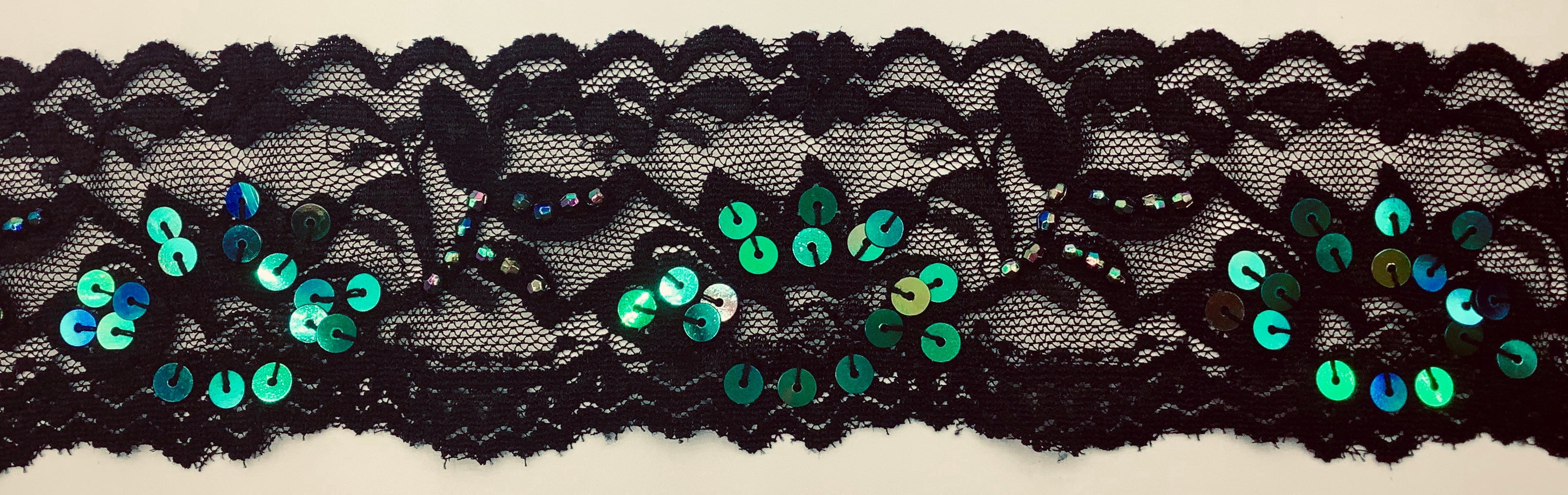 Trimplace Black 2-1/4"  Stretch Lace with Sequins & Beads