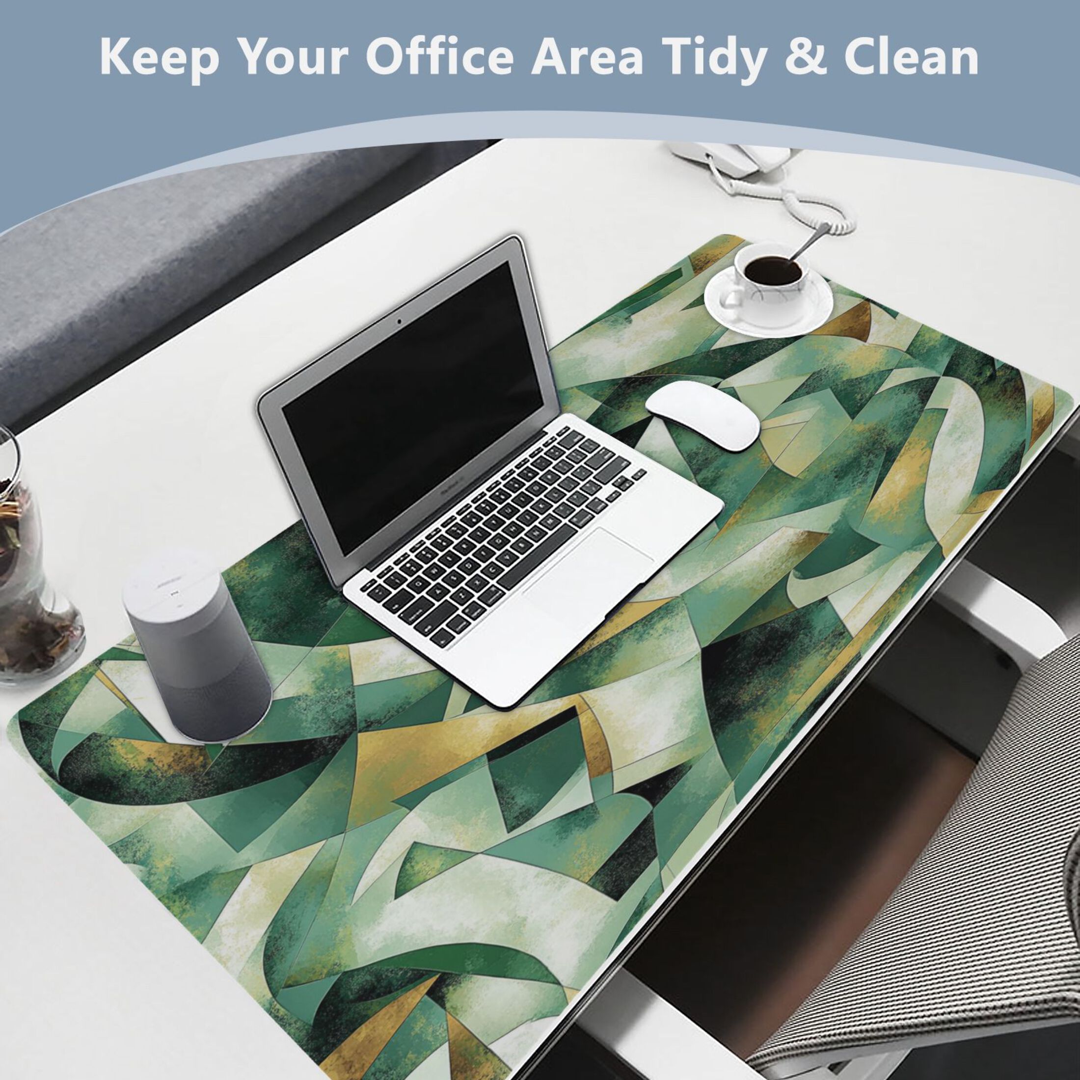 Leather Keyboard and Mouse Desk Mat Office Desk Accessories Protective Office Desk Decor Desk Pad Mat for Gaming, Work from Home, Office Cubist Geometric Shapes 16.5" x 35.4"