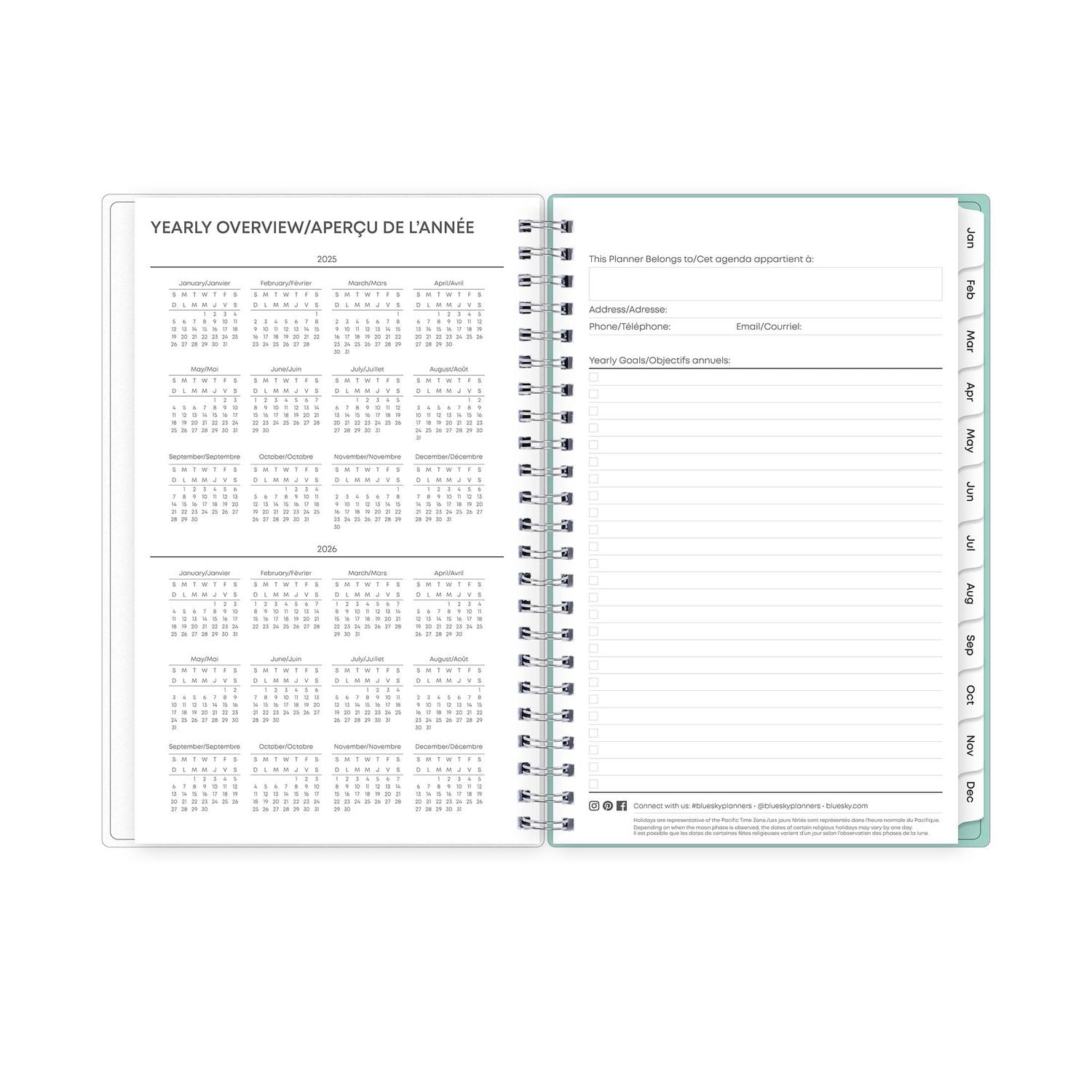 2025 Weekly Monthly Planner, 5 x 8, Blue Sky, Elysian