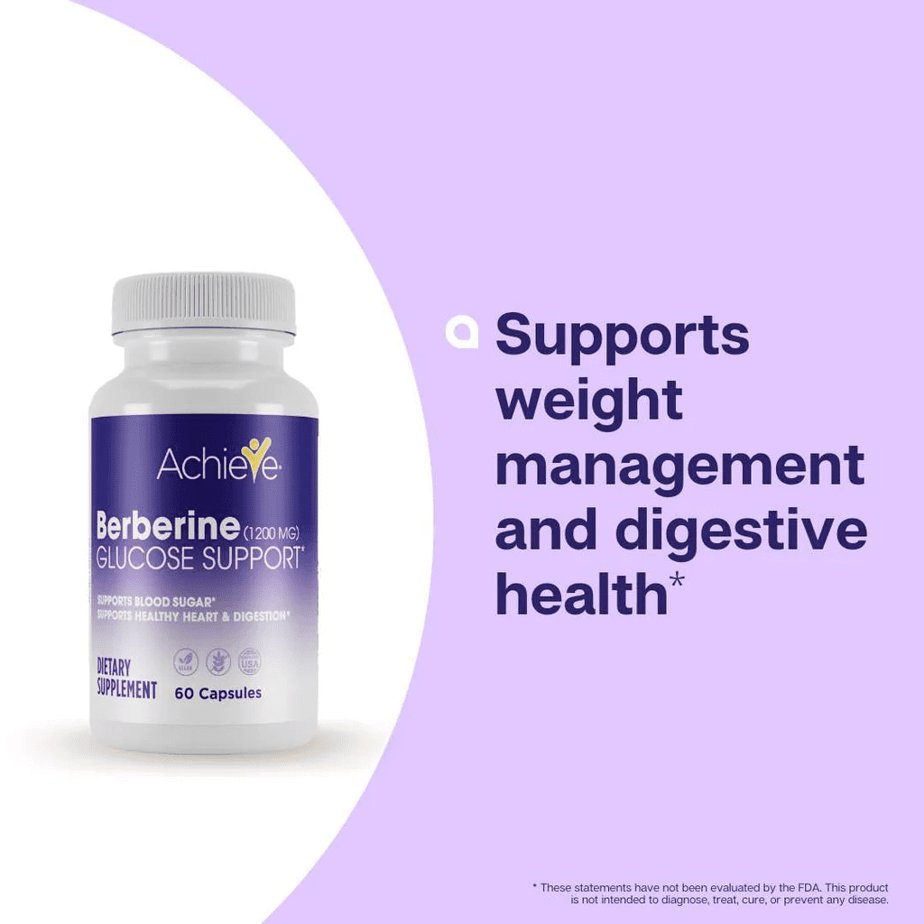 Achieve Berberine Supplement, Daily Wellness & Energy Support, Non-GMO - 60 Capsules