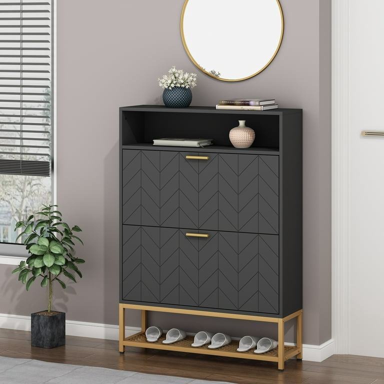 JOZZBY Shoe Storage Cabinet, Black Shoe Cabinet with 2 Flip Drawers Shoe  Cabinet for Entryway Slim Narrow Shoe Cabinet for Entryway, Hallway, Living