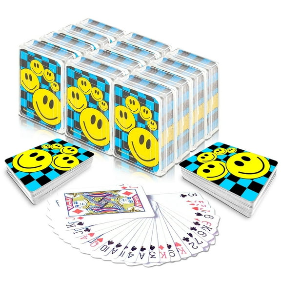 Gamie Mini Smile Playing Cards 12-pack, 2.5" Decks, Blue Checkerboard, Kids Ages 3 , Party Favors, Carnival Prizes, Poker & Casino Games