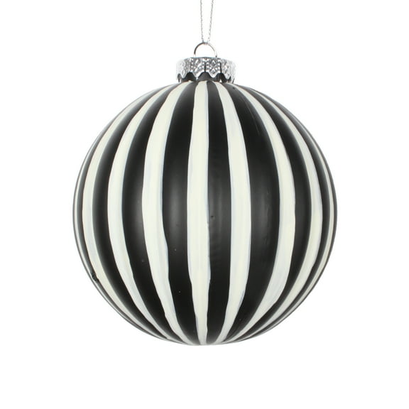 Vickerman 4" White Black Matte Ball Ornament, 4 per bag.