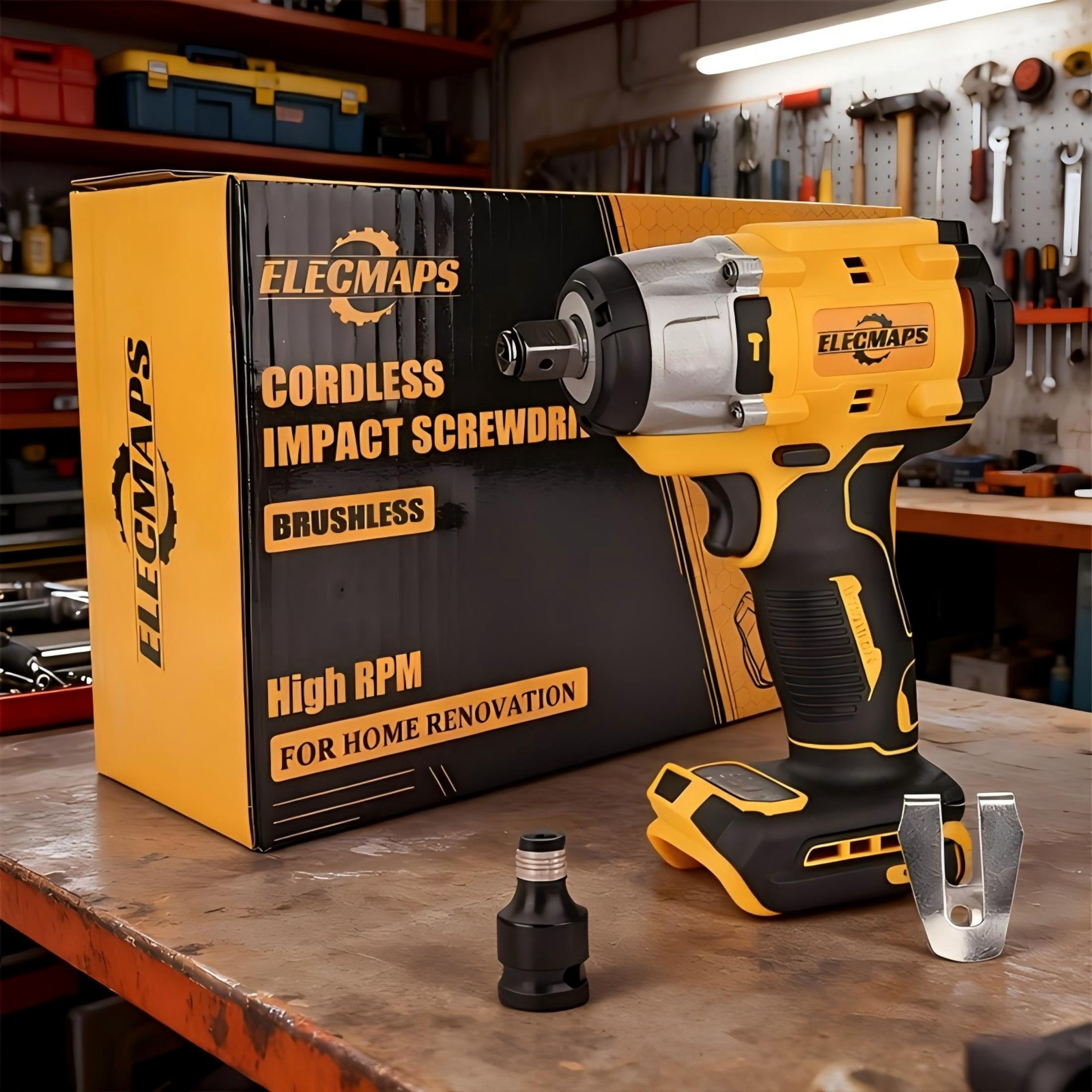 ELECMAPS Power Impact Wrench 1/2" 430N.m for Vehicle Maintenance & Home Repair, Compatible with Dewalt 20V Battery (Battery Not Included)