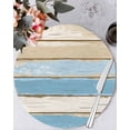 thumbnail image 2 of Farmhouse Vintage Round Table Placemats set of 2, Wood Texture Washable Woven Place Mats for Dining Tables Kitchen Party Decor,Heat Proof, 15in, Blue Beige Brown, 2 of 8
