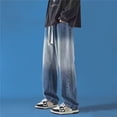 thumbnail image 2 of Jeans for Men Casual High Street Gradient Elastic Waist Drawstring Loose Straight Leg Denim Trousers 2025 Trend Outdoor Streetwear Pants for Men Blue L, 2 of 4