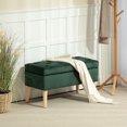 thumbnail image 2 of HOMCOM Upholstered Storage Ottoman Bench with Wood Legs, Dark Green, 2 of 10