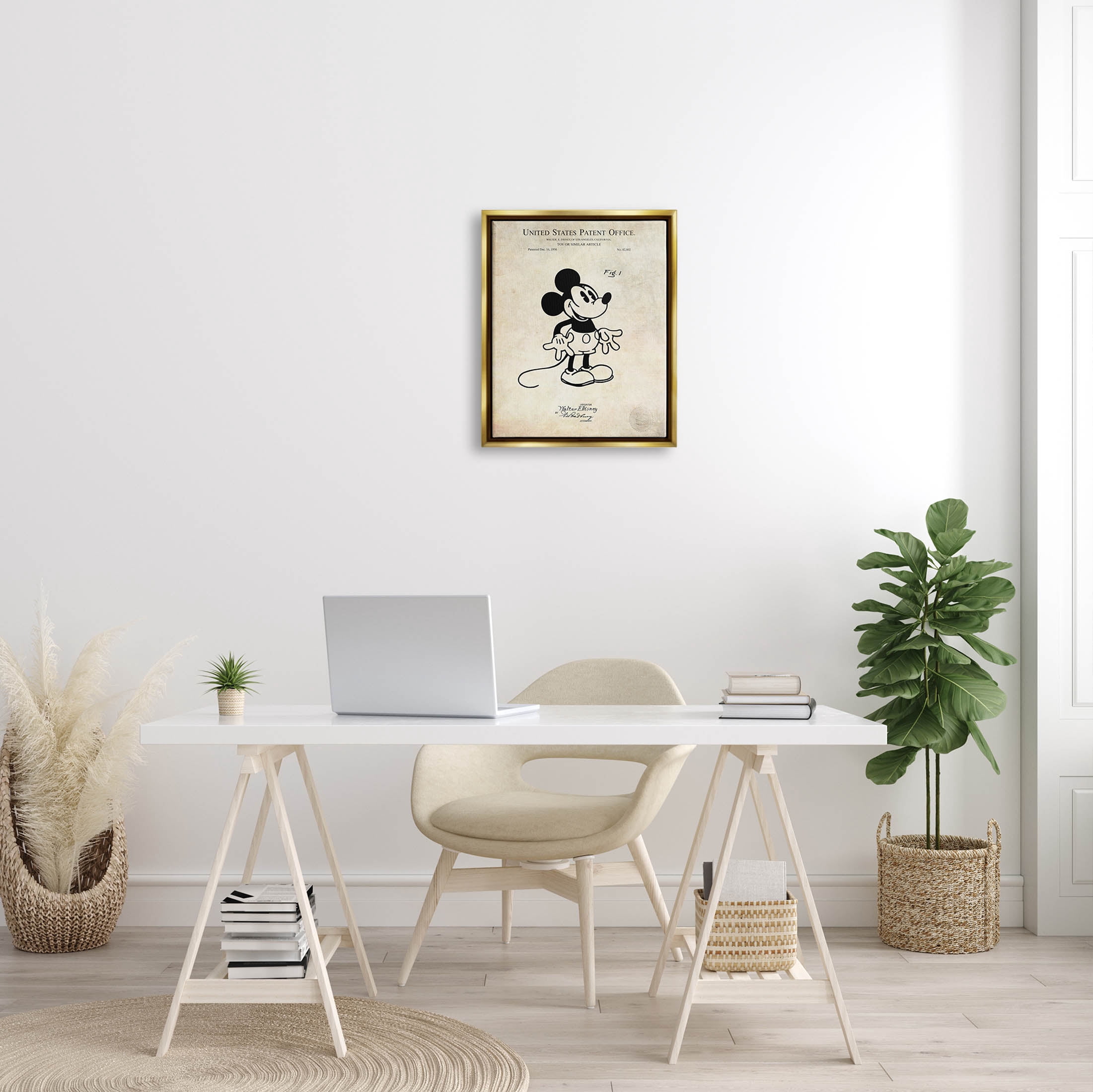 Stupell Industries Vintage Mouse Character Patent Graphic Art Metallic Gold Floating Framed Canvas Print Wall Art, Design by Karl Hronek