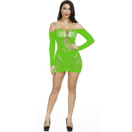 Generic Sexy Lingerie Sexy Sling Fishnet Clothes Skinny Hollow-out See-through Hip Skirt Long Sleeve Jacquard plus Size