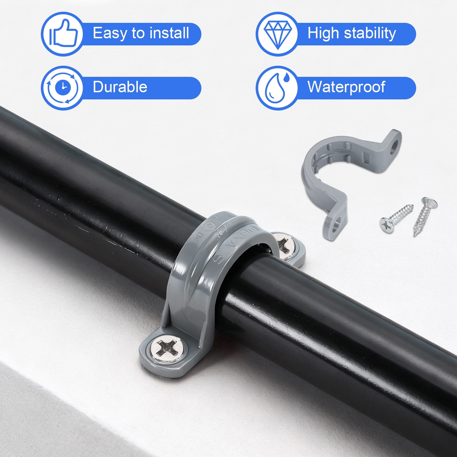 Uxcell 1/2 Inch Pipe Straps, 6Pcs Plastic Conduit Clamps Double Hole U Shaped Strap Clamp for Pipe Tube Cable Fixing