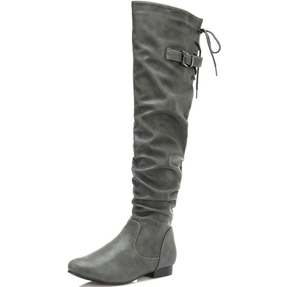 Dream Pairs Women's Fashion Casual Over The Knee Pull On Slouchy Boots COLBY GREY/PU Size 10