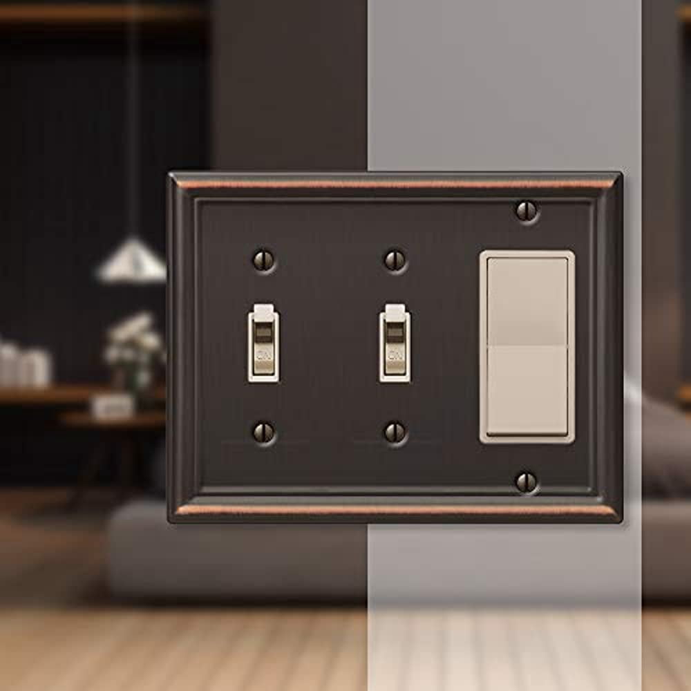 Amerelle 149TTRDB Chelsea Wallplate, 2 Toggle / 1 Rocker GFCI, Steel, Aged Bronze, 1-Pack