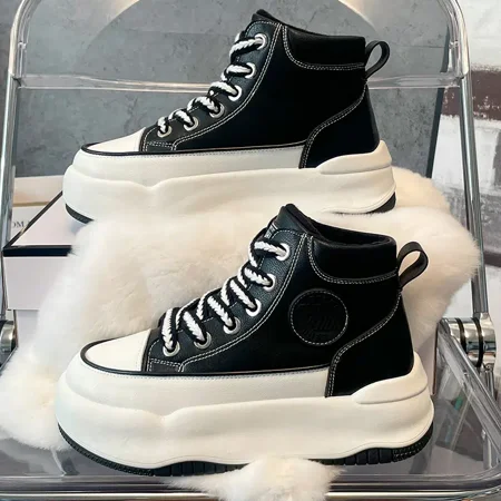 

Women‘s Platform High Top Skate Shoes Casual Stylish Lace Up Sneakers Warm Plush Lined Sneakers Women‘s Footwear