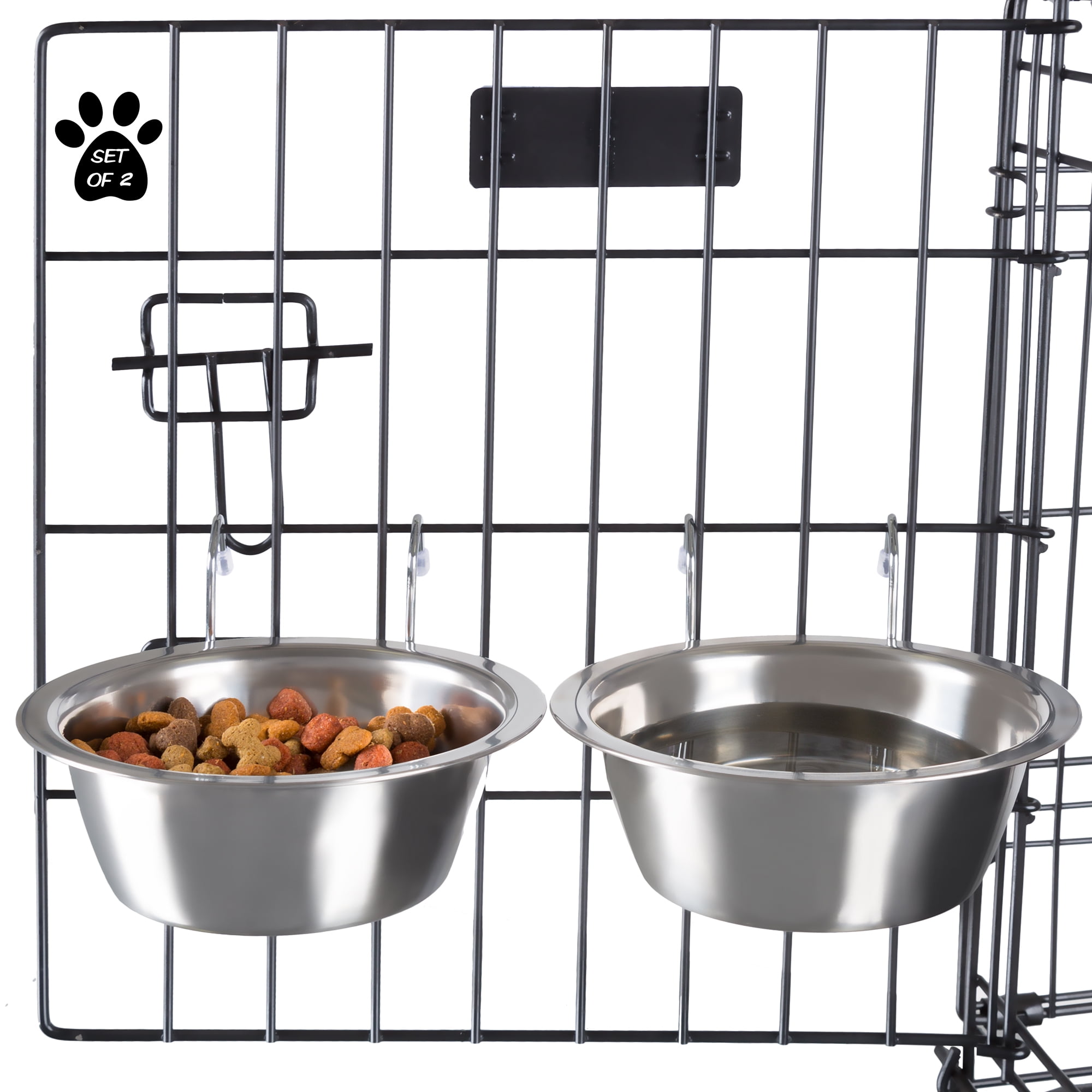 Set of 2 Stainless-Steel Dog Bowls – Cage, Kennel, and Crate Dog Bowls  Hanging for Food and Water – 20oz Each and Dishwasher Safe by Petmaker
