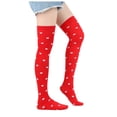 thumbnail image 5 of 4 Pairs Womens Thigh High Socks Valentine's Funny Heart Lip Printed Tube Sock Over Knee Casual Knee High Stockings Stretchy Long Sock, Black Red, 5 of 7