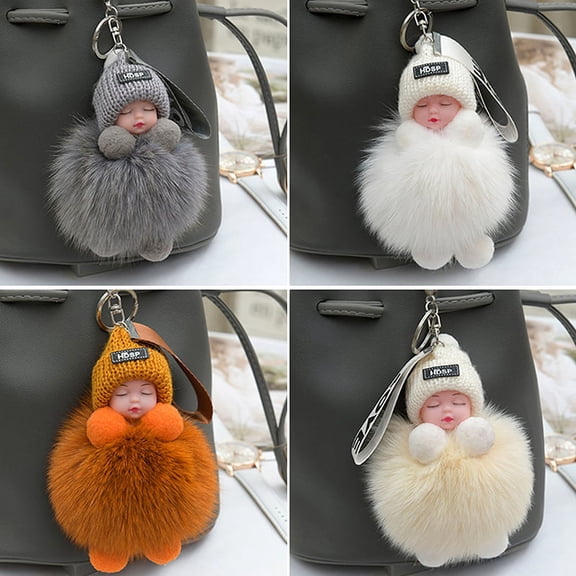 Racing Butterfly Pompom Sleeping Baby Keychain Cute Fluffy Plush Doll Keychains
