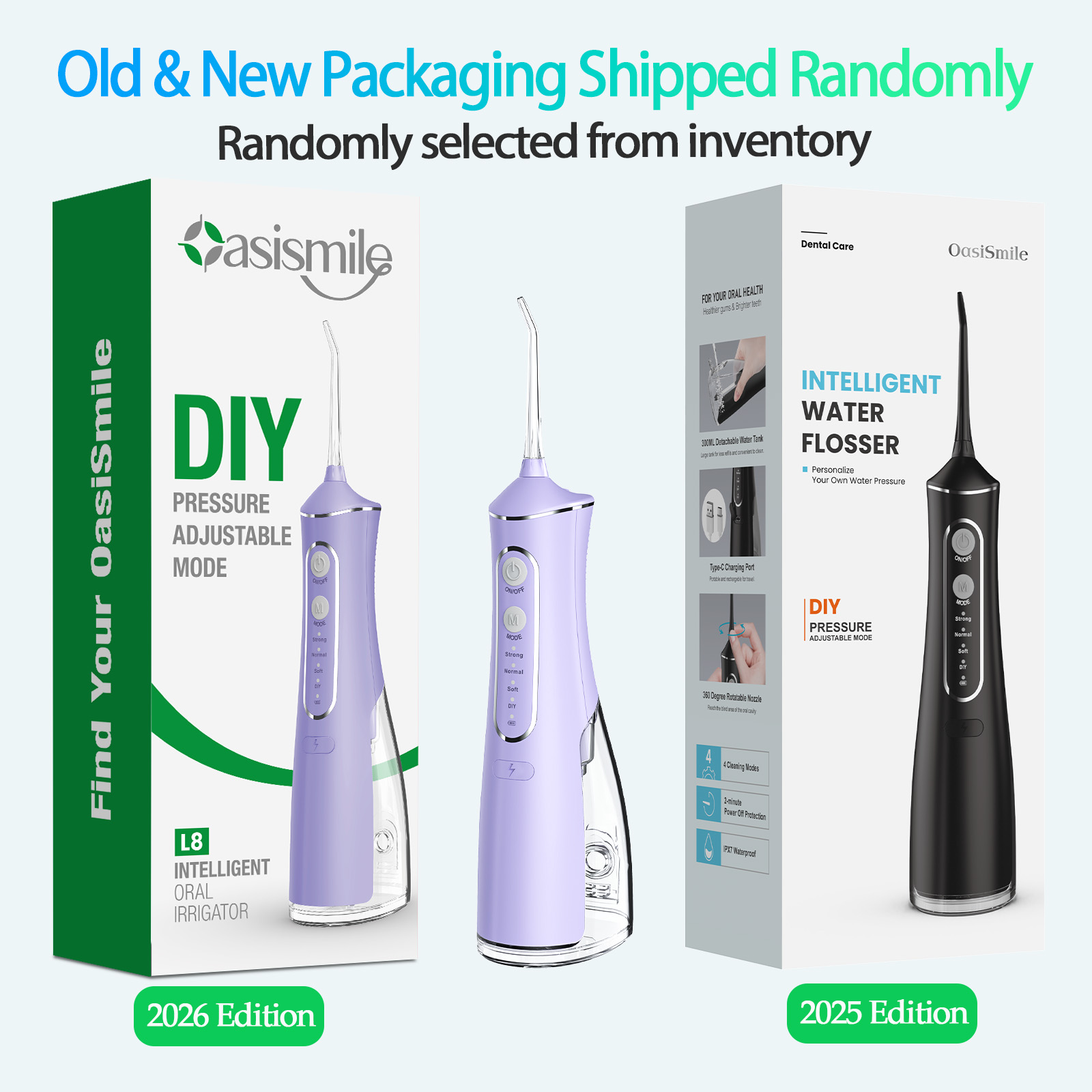 OasiSmile Irrigador Dental para Limpieza Dental, Irrigador Oral Inalámbrico Portátil Recargable de 300ml con 5 Puntas para Hogar, Viajes y Oficina, Púrpura 8