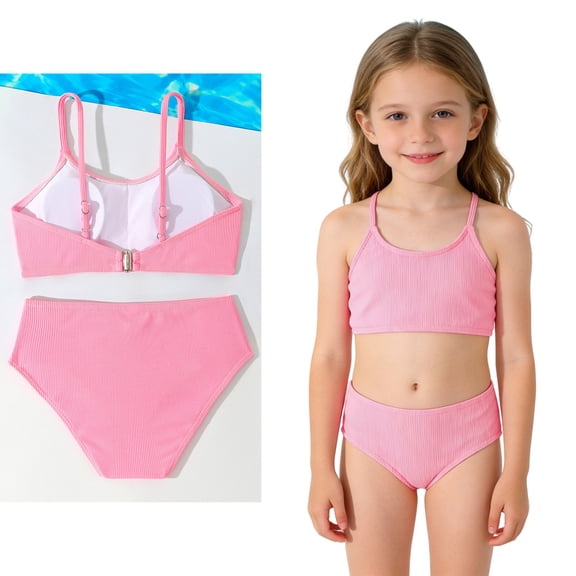 Girls Swimsuit Two Piece Adjustable Straps Bathing Suit with Chest Pad Bathing Suit Girls Size 6-7 Years
